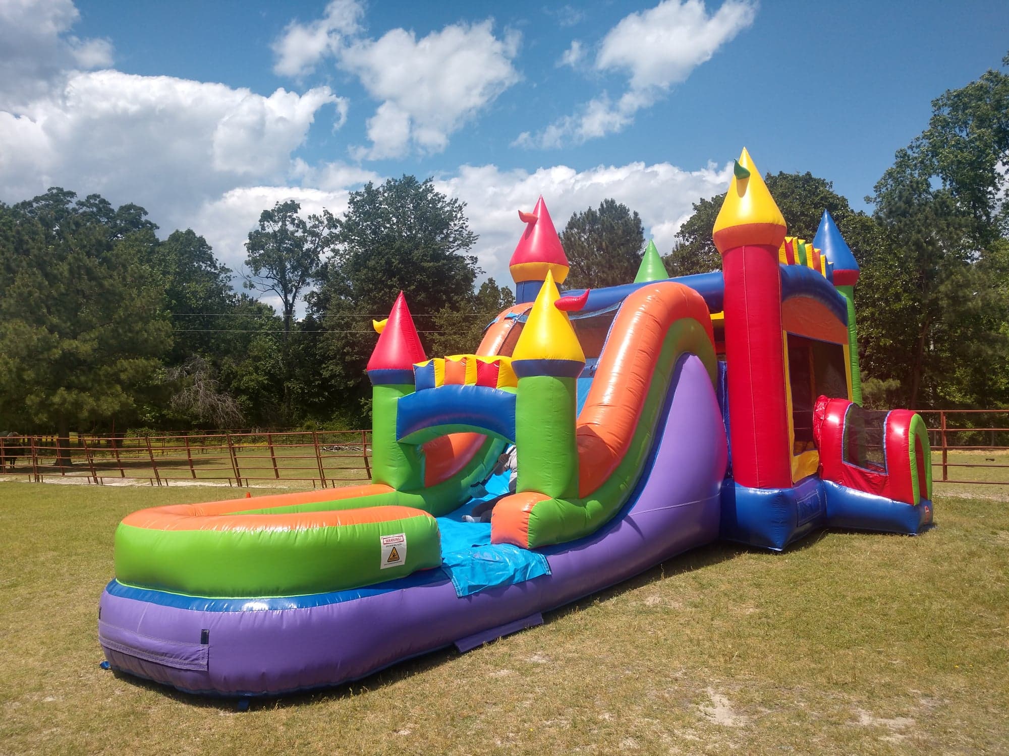 Rainbow Bounce House With Slide Combo With Landing Pad